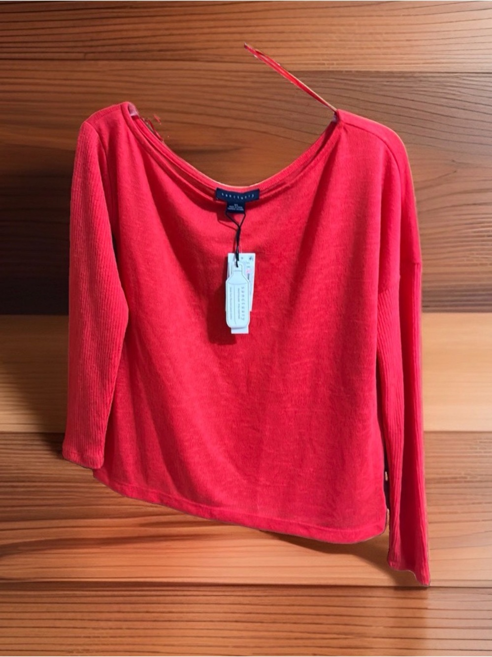 NWT Sanctuary Orangish-Red Boatneck Long-Sleeve Asymmetrical Top-XS